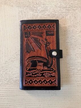 Leather Tooled Lama Wallet - Brown & Black